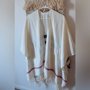 Mersea Classic Travel Wrap Fringe Shawl Striped Nautical One Size Cream